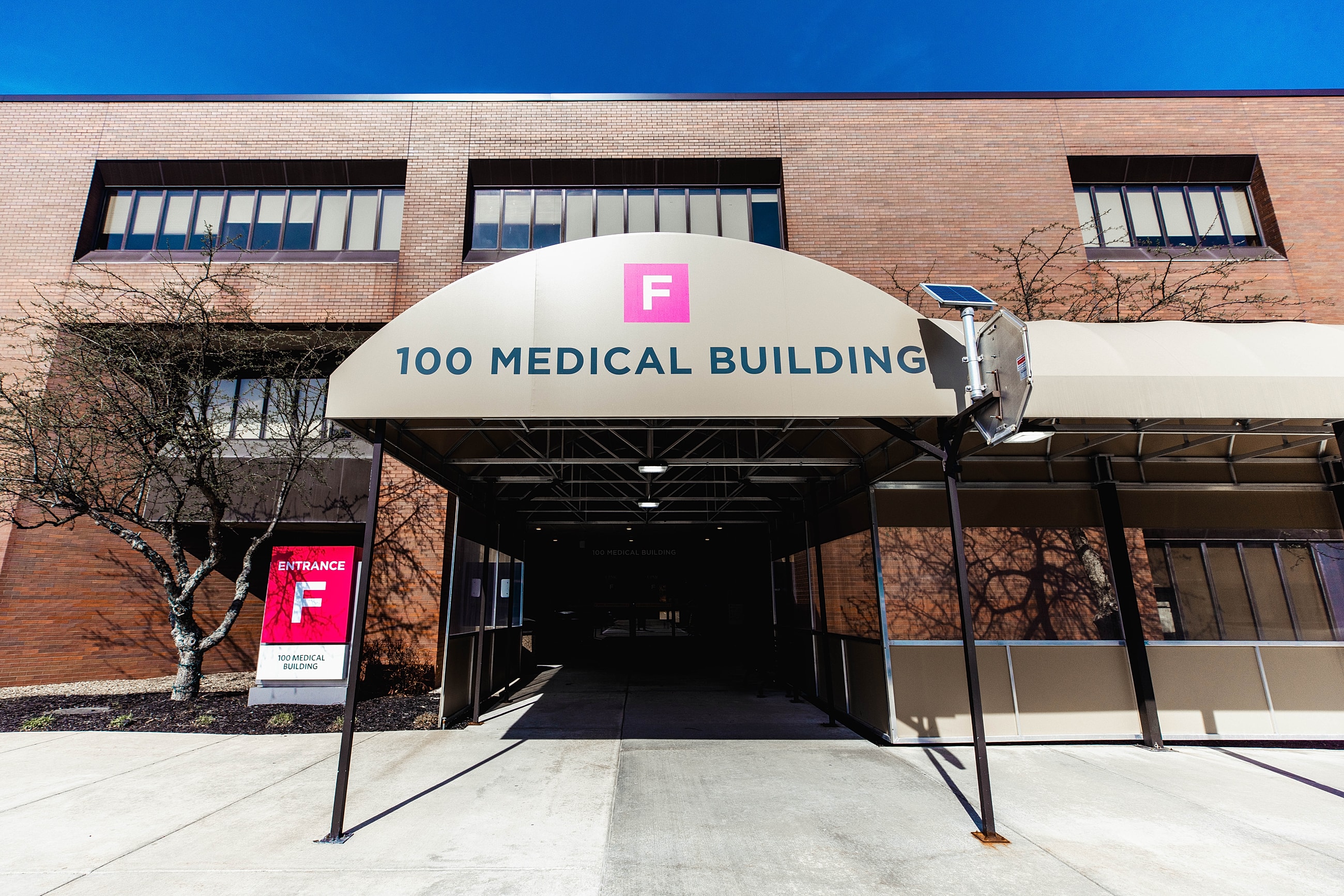 Entrance to 100 Medical Building with awning.